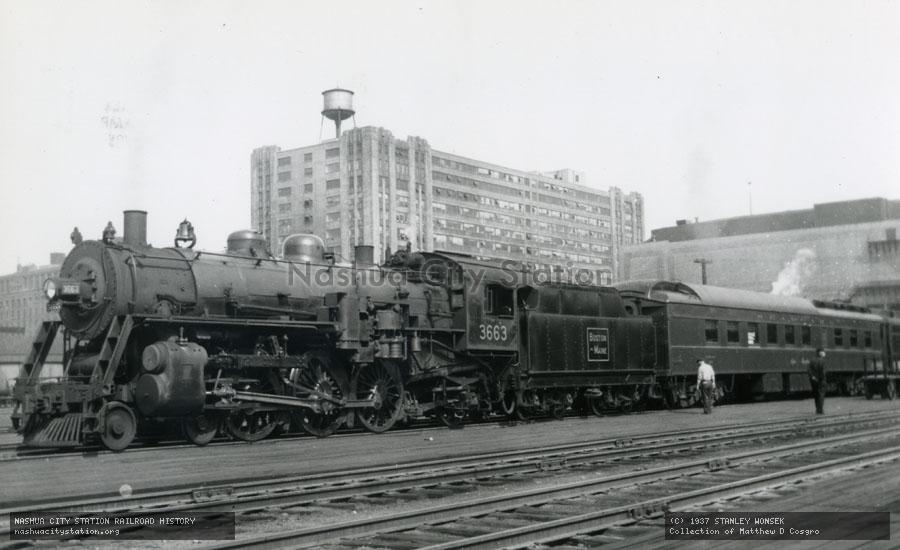 Postcard: Boston & Maine Railroad #3663 with the Pine Tree at North Station, Boston, Massachusetts